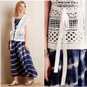 Anthropology Knitted and Knotted Crochet Belted Boho Wrap Sweater Vest s…